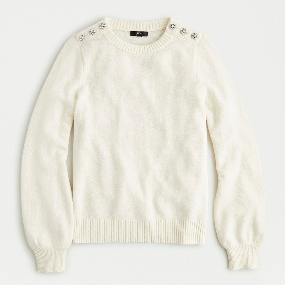 J. Crew Jeweled Buttons Wool Sweater Women's‎ XS Cream Christmas Holiday